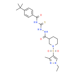 ChemSpider 2D Image | N-{[2-({1-[(1-Ethyl-3-methyl-1H-pyrazol-4-yl)sulfonyl]-3-piperidinyl}carbonyl)hydrazino]carbonothioyl}-4-(2-methyl-2-propanyl)benzamide | C24H34N6O4S2