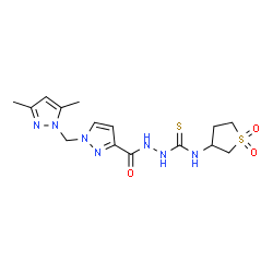 ChemSpider 2D Image | 2-({1-[(3,5-Dimethyl-1H-pyrazol-1-yl)methyl]-1H-pyrazol-3-yl}carbonyl)-N-(1,1-dioxidotetrahydro-3-thiophenyl)hydrazinecarbothioamide | C15H21N7O3S2