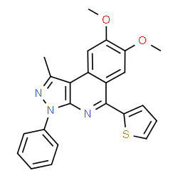 ChemSpider 2D Image | 7,8-Dimethoxy-1-methyl-3-phenyl-5-(2-thienyl)-3H-pyrazolo[3,4-c]isoquinoline | C23H19N3O2S