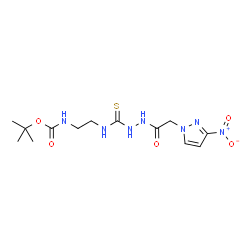 ChemSpider 2D Image | 2-Methyl-2-propanyl {2-[({2-[(3-nitro-1H-pyrazol-1-yl)acetyl]hydrazino}carbonothioyl)amino]ethyl}carbamate | C13H21N7O5S
