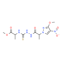 ChemSpider 2D Image | Methyl N-({2-[2-(3-methoxy-4-nitro-1H-pyrazol-1-yl)propanoyl]hydrazino}carbonothioyl)alaninate | C12H18N6O6S