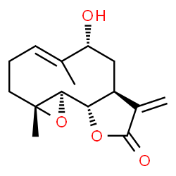 ChemSpider 2D Image | (1aR,4E,6R,7aS,10aS,10bR)-6-Hydroxy-1a,5-dimethyl-8-methylene-2,3,6,7,7a,8,10a,10b-octahydrooxireno[9,10]cyclodeca[1,2-b]furan-9(1aH)-one | C15H20O4