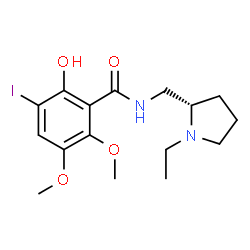 ChemSpider 2D Image | N-{[(2S)-1-Ethyl-2-pyrrolidinyl]methyl}-2-hydroxy-3-iodo-5,6-dimethoxybenzamide | C16H23IN2O4