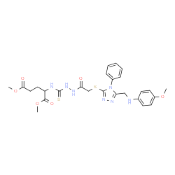 ChemSpider 2D Image | Dimethyl N-[(2-{[(5-{[(4-methoxyphenyl)amino]methyl}-4-phenyl-4H-1,2,4-triazol-3-yl)sulfanyl]acetyl}hydrazino)carbonothioyl]glutamate | C26H31N7O6S2