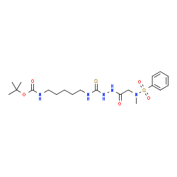 ChemSpider 2D Image | 2-Methyl-2-propanyl (5-{[(2-{[methyl(phenylsulfonyl)amino]acetyl}hydrazino)carbonothioyl]amino}pentyl)carbamate (non-preferred name) | C20H33N5O5S2