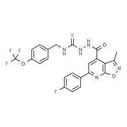 ChemSpider 2D Image | 2-{[6-(4-Fluorophenyl)-3-methyl[1,2]oxazolo[5,4-b]pyridin-4-yl]carbonyl}-N-[4-(trifluoromethoxy)benzyl]hydrazinecarbothioamide | C23H17F4N5O3S
