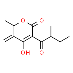 ChemSpider 2D Image | 4-Hydroxy-6-methyl-3-(2-methylbutanoyl)-5-methylene-6H-pyran-2-one | C12H16O4