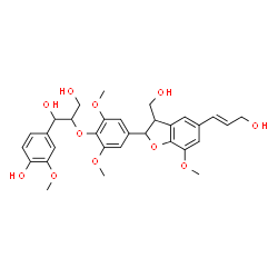 ChemSpider 2D Image | 1-(4-Hydroxy-3-methoxyphenyl)-2-(4-{3-(hydroxymethyl)-5-[(1E)-3-hydroxy-1-propen-1-yl]-7-methoxy-2,3-dihydro-1-benzofuran-2-yl}-2,6-dimethoxyphenoxy)-1,3-propanediol | C31H36O11