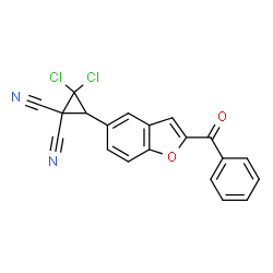 ChemSpider 2D Image | 3-(2-Benzoyl-1-benzofuran-5-yl)-2,2-dichloro-1,1-cyclopropanedicarbonitrile | C20H10Cl2N2O2