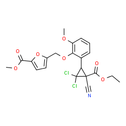 ChemSpider 2D Image | Methyl 5-({2-[2,2-dichloro-3-cyano-3-(ethoxycarbonyl)cyclopropyl]-6-methoxyphenoxy}methyl)-2-furoate | C21H19Cl2NO7