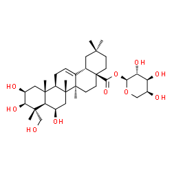 ChemSpider 2D Image | 1-O-[(2beta,3beta,6beta)-2,3,6,23-Tetrahydroxy-28-oxoolean-12-en-28-yl]-alpha-L-arabinopyranose | C35H56O10