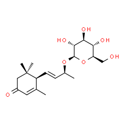 ChemSpider 2D Image | (2S,3E)-4-[(1R)-2,6,6-Trimethyl-4-oxo-2-cyclohexen-1-yl]-3-buten-2-yl beta-D-glucopyranoside | C19H30O7