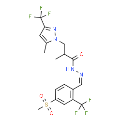 ChemSpider 2D Image | 2-Methyl-N'-{(Z)-[4-(methylsulfonyl)-2-(trifluoromethyl)phenyl]methylene}-3-[5-methyl-3-(trifluoromethyl)-1H-pyrazol-1-yl]propanehydrazide | C18H18F6N4O3S