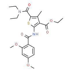 ChemSpider 2D Image | Ethyl 5-(diethylcarbamoyl)-2-[(2,4-dimethoxybenzoyl)amino]-4-methyl-3-thiophenecarboxylate | C22H28N2O6S