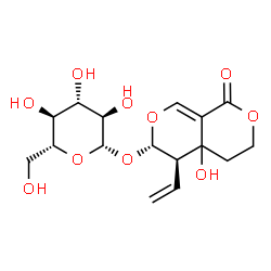 ChemSpider 2D Image | (5R,6S)-4a-Hydroxy-1-oxo-5-vinyl-4,4a,5,6-tetrahydro-1H,3H-pyrano[3,4-c]pyran-6-yl beta-D-glucopyranoside | C16H22O10