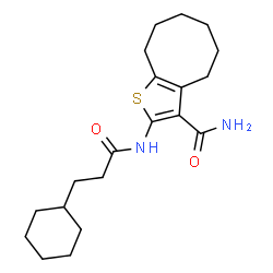 ChemSpider 2D Image | 2-[(3-Cyclohexylpropanoyl)amino]-4,5,6,7,8,9-hexahydrocycloocta[b]thiophene-3-carboxamide | C20H30N2O2S