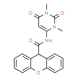 ChemSpider 2D Image | N-(1,3-Dimethyl-2,6-dioxo-1,2,3,6-tetrahydro-4-pyrimidinyl)-9H-xanthene-9-carboxamide | C20H17N3O4