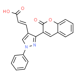ChemSpider 2D Image | 3-[3-(2-Oxo-2H-chromen-3-yl)-1-phenyl-1H-pyrazol-4-yl]-acrylic acid | C21H14N2O4