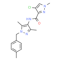 ChemSpider 2D Image | 4-Chloro-N-[3,5-dimethyl-1-(4-methylbenzyl)-1H-pyrazol-4-yl]-1-methyl-1H-pyrazole-3-carboxamide | C18H20ClN5O