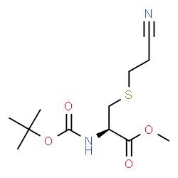 ChemSpider 2D Image | Methyl S-(2-cyanoethyl)-N-{[(2-methyl-2-propanyl)oxy]carbonyl}-L-cysteinate | C12H20N2O4S