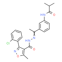 ChemSpider 2D Image | N-[3-(N-{[3-(2-Chlorophenyl)-5-methyl-1,2-oxazol-4-yl]carbonyl}ethanehydrazonoyl)phenyl]-2-methylpropanamide | C23H23ClN4O3