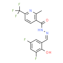ChemSpider 2D Image | N'-[(Z)-(3,5-Difluoro-2-hydroxyphenyl)methylene]-2-methyl-6-(trifluoromethyl)nicotinohydrazide | C15H10F5N3O2
