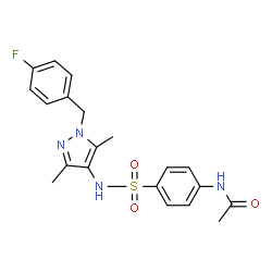 ChemSpider 2D Image | N-(4-{[1-(4-Fluorobenzyl)-3,5-dimethyl-1H-pyrazol-4-yl]sulfamoyl}phenyl)acetamide | C20H21FN4O3S