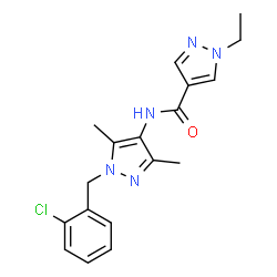 ChemSpider 2D Image | N-[1-(2-Chlorobenzyl)-3,5-dimethyl-1H-pyrazol-4-yl]-1-ethyl-1H-pyrazole-4-carboxamide | C18H20ClN5O