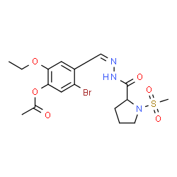 ChemSpider 2D Image | 5-Bromo-2-ethoxy-4-[(Z)-({[1-(methylsulfonyl)-2-pyrrolidinyl]carbonyl}hydrazono)methyl]phenyl acetate (non-preferred name) | C17H22BrN3O6S
