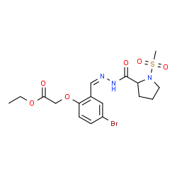 ChemSpider 2D Image | Ethyl {4-bromo-2-[(Z)-({[1-(methylsulfonyl)-2-pyrrolidinyl]carbonyl}hydrazono)methyl]phenoxy}acetate (non-preferred name) | C17H22BrN3O6S