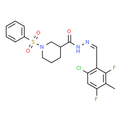 ChemSpider 2D Image | N'-[(Z)-(6-Chloro-2,4-difluoro-3-methylphenyl)methylene]-1-(phenylsulfonyl)-3-piperidinecarbohydrazide | C20H20ClF2N3O3S