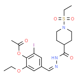 ChemSpider 2D Image | 2-Ethoxy-4-[(Z)-({[1-(ethylsulfonyl)-4-piperidinyl]carbonyl}hydrazono)methyl]-6-iodophenyl acetate | C19H26IN3O6S