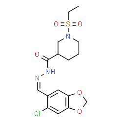 ChemSpider 2D Image | N'-[(Z)-(6-Chloro-1,3-benzodioxol-5-yl)methylene]-1-(ethylsulfonyl)-3-piperidinecarbohydrazide | C16H20ClN3O5S