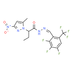 ChemSpider 2D Image | 2-(5-Methyl-3-nitro-1H-pyrazol-1-yl)-N'-{(Z)-[2,3,4-trifluoro-6-(trifluoromethyl)phenyl]methylene}butanehydrazide | C16H13F6N5O3