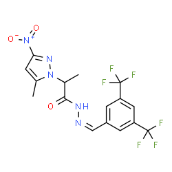 ChemSpider 2D Image | N'-{(Z)-[3,5-Bis(trifluoromethyl)phenyl]methylene}-2-(5-methyl-3-nitro-1H-pyrazol-1-yl)propanehydrazide | C16H13F6N5O3
