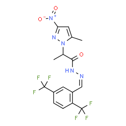 ChemSpider 2D Image | N'-{(Z)-[2,5-Bis(trifluoromethyl)phenyl]methylene}-2-(5-methyl-3-nitro-1H-pyrazol-1-yl)propanehydrazide | C16H13F6N5O3