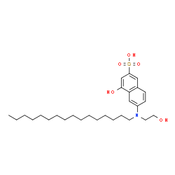 ChemSpider 2D Image | 6-[Hexadecyl(2-hydroxyethyl)amino]-4-hydroxy-2-naphthalenesulfonic acid | C28H45NO5S