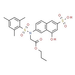 ChemSpider 2D Image | 4-Hydroxy-6-[(mesitylsulfonyl)(2-oxo-2-propoxyethyl)amino]-2-naphthalenesulfonic acid | C24H27NO8S2