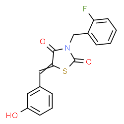 ChemSpider 2D Image | 3-(2-Fluorobenzyl)-5-(3-hydroxybenzylidene)-1,3-thiazolidine-2,4-dione | C17H12FNO3S