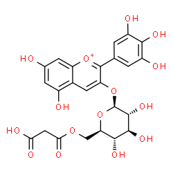 ChemSpider 2D Image | 5,7-Dihydroxy-2-(3,4,5-trihydroxyphenyl)-3-chromeniumyl 6-O-(carboxyacetyl)-beta-D-glucopyranoside | C24H23O15