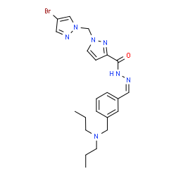 ChemSpider 2D Image | 1-[(4-Bromo-1H-pyrazol-1-yl)methyl]-N'-[(Z)-{3-[(dipropylamino)methyl]phenyl}methylene]-1H-pyrazole-3-carbohydrazide | C22H28BrN7O