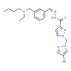 ChemSpider 2D Image | 1-[(4-Bromo-1H-pyrazol-1-yl)methyl]-N'-[(Z)-(3-{[butyl(ethyl)amino]methyl}phenyl)methylene]-1H-pyrazole-3-carbohydrazide | C22H28BrN7O