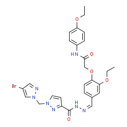 ChemSpider 2D Image | 2-(4-{(Z)-[({1-[(4-Bromo-1H-pyrazol-1-yl)methyl]-1H-pyrazol-3-yl}carbonyl)hydrazono]methyl}-2-ethoxyphenoxy)-N-(4-ethoxyphenyl)acetamide | C27H28BrN7O5