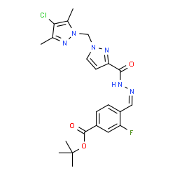 ChemSpider 2D Image | 2-Methyl-2-propanyl 4-{(Z)-[({1-[(4-chloro-3,5-dimethyl-1H-pyrazol-1-yl)methyl]-1H-pyrazol-3-yl}carbonyl)hydrazono]methyl}-3-fluorobenzoate | C22H24ClFN6O3