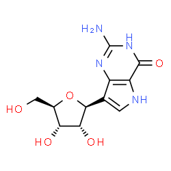 ChemSpider 2D Image | (1S)-1-(2-Amino-4-oxo-4,5-dihydro-1H-pyrrolo[3,2-d]pyrimidin-7-yl)-1,4-anhydro-D-ribitol | C11H14N4O5