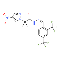 ChemSpider 2D Image | N'-{(Z)-[2,4-Bis(trifluoromethyl)phenyl]methylene}-2-methyl-2-(4-nitro-1H-pyrazol-1-yl)propanehydrazide | C16H13F6N5O3