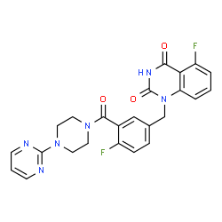 ChemSpider 2D Image | 5-Fluoro-1-(4-fluoro-3-{[4-(2-pyrimidinyl)-1-piperazinyl]carbonyl}benzyl)-2,4(1H,3H)-quinazolinedione | C24H20F2N6O3