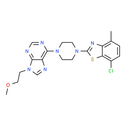 ChemSpider 2D Image | 6-[4-(7-Chloro-4-methyl-1,3-benzothiazol-2-yl)-1-piperazinyl]-9-(2-methoxyethyl)-9H-purine | C20H22ClN7OS