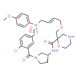 ChemSpider 2D Image | (6R,13E)-21-Chloro-16-(4-methoxyphenyl)-2H,8H-spiro[11-oxa-17-thia-3,7,16-triazatricyclo[16.3.1.1~3,6~]tricosa-1(22),13,18,20-tetraene-9,2'-[1,4]oxazinane]-2,8-dione 17,17-dioxide | C28H33ClN4O7S