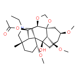 ChemSpider 2D Image | (1S,2R,3R,4R,5S,6R,8S,12R,13R,16S,19R,20S,21R)-14-Ethyl-2-hydroxy-4,6,19-trimethoxy-16-methyl-9,11-dioxa-14-azaheptacyclo[10.7.2.1~2,5~.0~1,13~.0~3,8~.0~8,12~.0~16,20~]docos-21-yl acetate | C27H41NO8